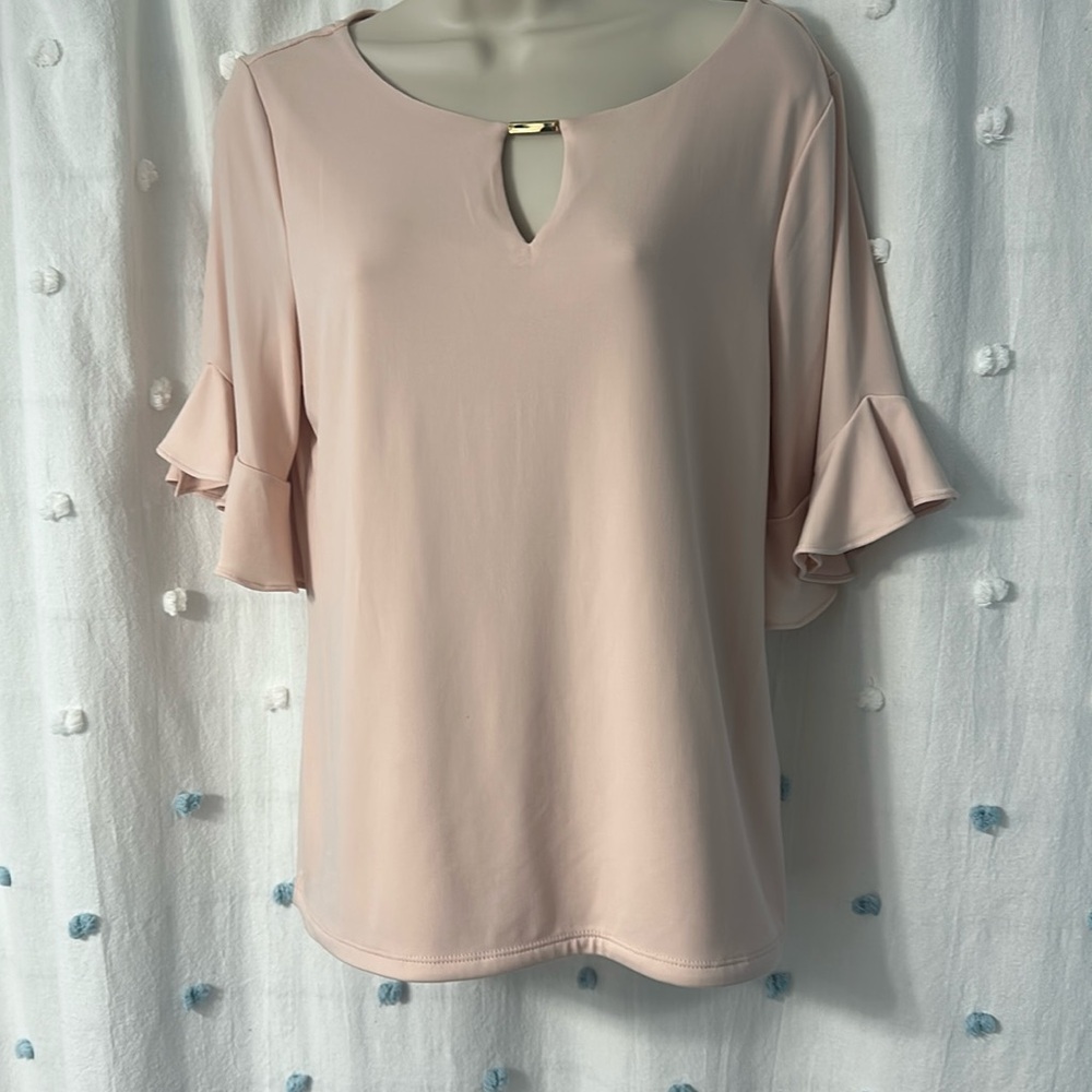 Calvin Klein blush ruffled sleeve blouse